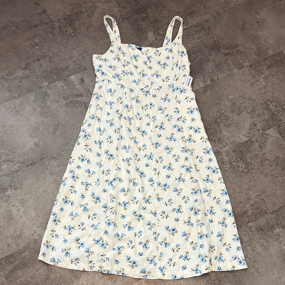 Old Navy Cream and Blue Floral Midi Dress